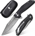 Damascus Pocket Knife with Button Lock G10 Handle 3.35 Sharp Damascus Steel Blade Folding Knives EDC Knifes for Men Camping Hiking Collection