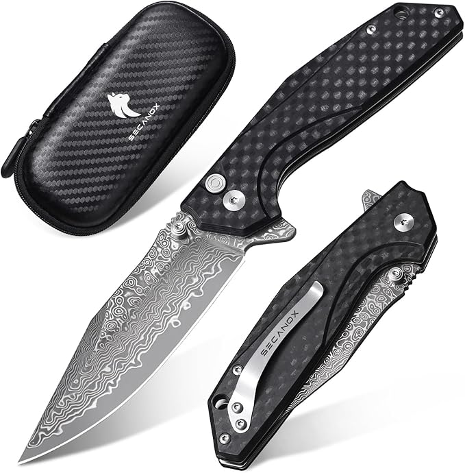 Damascus Pocket Knife with Button Lock G10 Handle 3.35 Sharp Damascus Steel Blade Folding Knives EDC Knifes for Men Camping Hiking Collection
