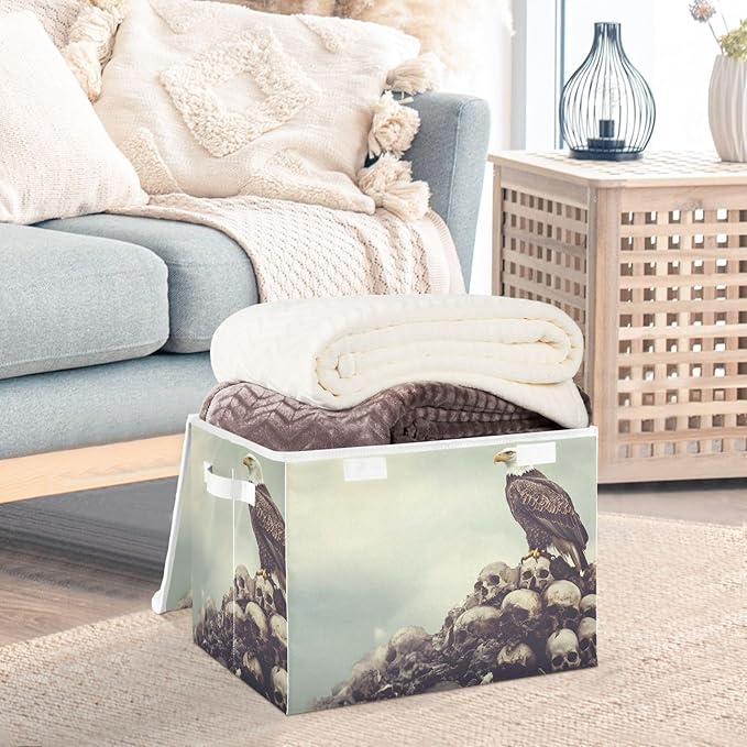AIXIWAWA Lidded Storage Cube (Bird on Skulls) Fabric Foldable Closet Bins with Flip Lid and Handles Organizer Basket Container 16.5 x 12.6 x 11.8 IN