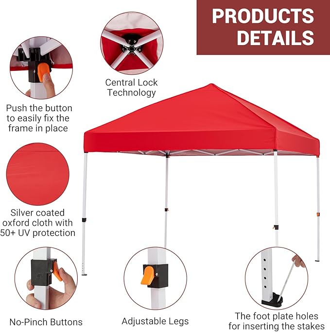 Easy One-Push Setup Pop Up Canopy Tent 8x8ft – Waterproof Outdoor Sun Shelter Portable Gazebo with Wheeled Bag Ideal for Camping Patio Deck Parties