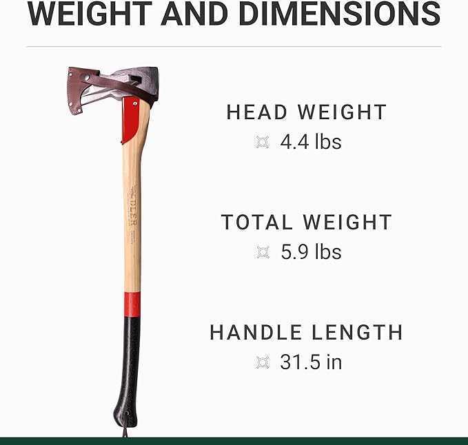 Adler – The Long Splitter Axe – German Made Heavy-Duty Wood Splitting Tool 31.5 Anti-Slip Hickory Handle w/Leather Sheath 4-1/2 lb Head Splits Logs up to 10 inches for Camping &amp Firewood (A10