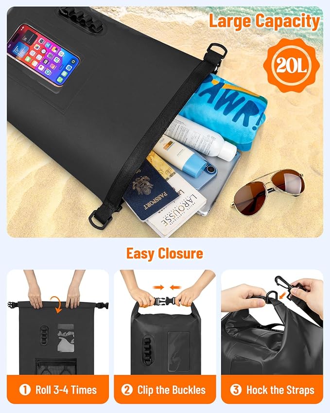Waterproof Dry Bag 20L/30L Roll Top Waterproof Backpack with Waterproof Phone Case Heavy Duty Storage Bag for Women Men for Travel Kayaking Boating Rafting Camping Hiking &amp Beach
