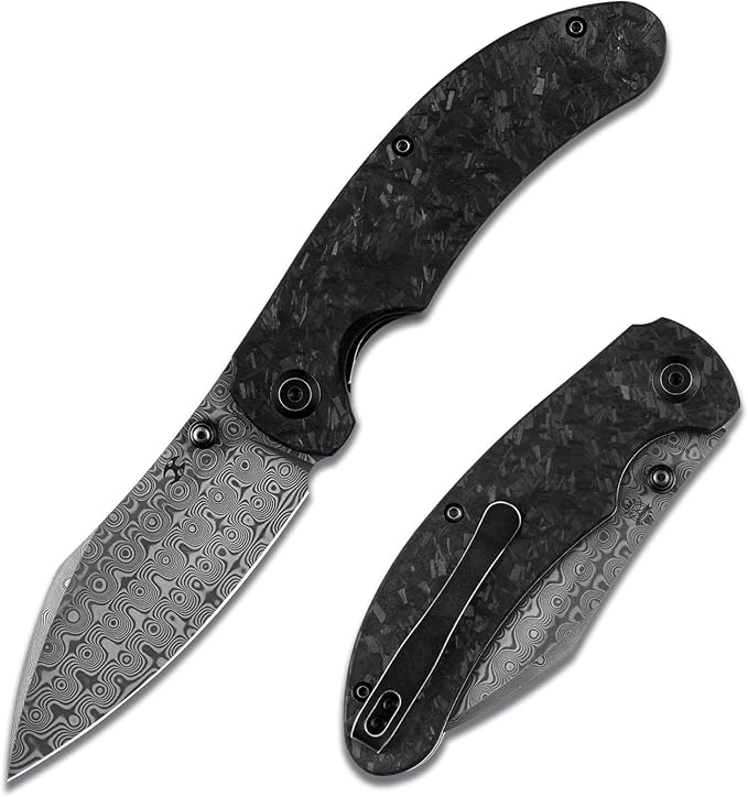 KANSEPT Nesstreet Pocket Folding Knives for Men EDC Camping Folding Knife 3.58'' Damascus Material Pocket Folding Knife with Shred Carbon Fiber Handle Everyday Carry K1039D1