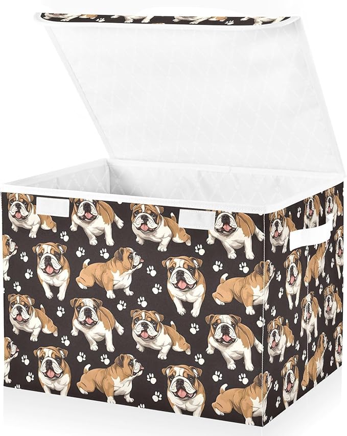 MNSRUU Containers Baskets with Lids Bulldog Pattern Foldable Storage Bins Organizer with Lid Collapsible Storage Boxes for Home Bedroom Closet Office