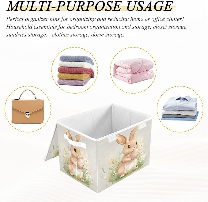 Cute Bunny and Egg Fabric Storage Bins with Lids and HandleFoldable Storage Bins with LidsCloset Organizers for Clothes Storage Room Organization Office Storage Chest Organizer