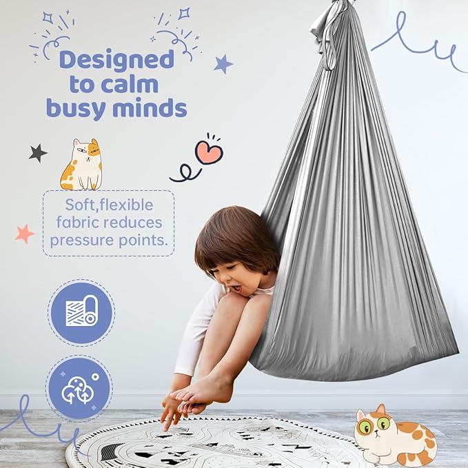 Sensory Swing for Kids with Special Needs (Hardware Included) Therapy Swing Cuddle Swing Indoor Outdoor Kids Swing Hammock for Child &amp Adult with Autism Aspergers Sensory Integration (Light Grey