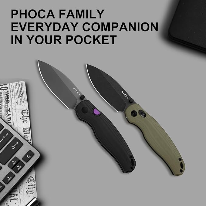 Kizer Phoca BD Pocket Knife 2.95 Drop Point D2 Blade Folding Knives with Black G10 Handle Thumb Stud EDC Knife for Men Women V3781BDM1