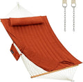 CHULIM Outdoor Double Hammock with Hardwood Spreader Bars Large Rope Hammock with Polyester Pad and Pillow 475 LBS Capacity for 2 Person Patio Backyard Poolside - Terracotta