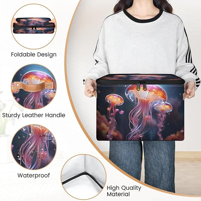 Storage Bins with Lids Jellyfish Ocean Storage Basket Clothes Organizer with Handles Closet Storage Containers for Clothing Bedding Blanket