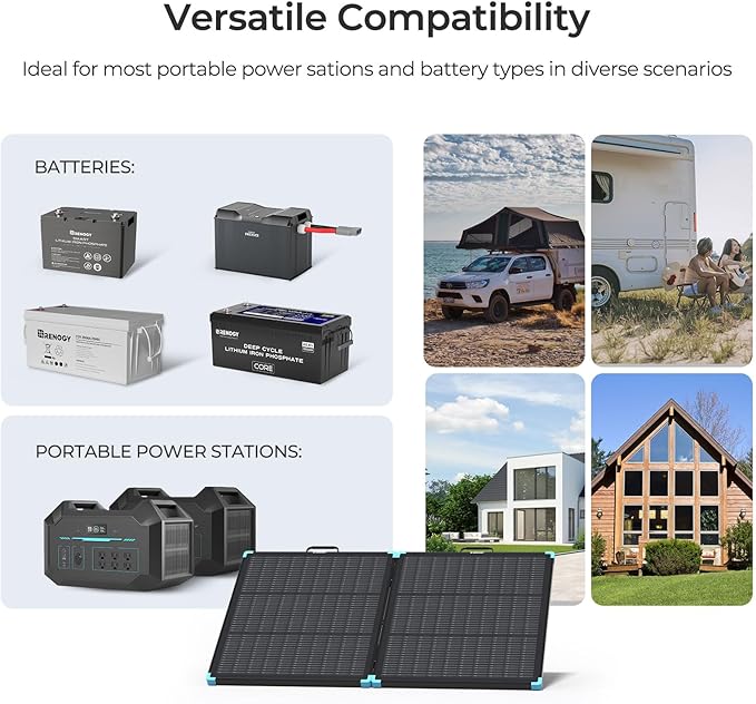 Renogy 100 Watt Solar Panel Suitcase N-Type 100W Portable Foldable Solar Panels 25% High Efficiency with 19% Lighter Fast Setup with Kickstands IP67 Waterproof for RV Camping Off-Grid Blackouts