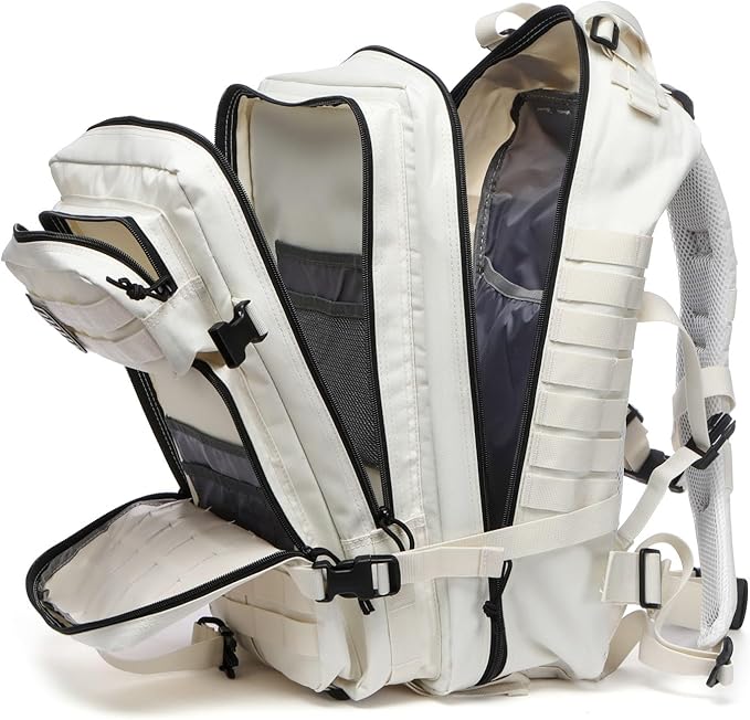 50L Sturdy Nylon Waterproof Fishing Hunting Backpack Outdoor Military Rucksacks Tactical Sports Camping Hiking (White)