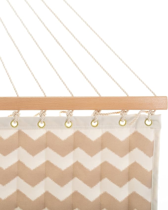 Castaway Living Large Beige Chevron Quilted Polyester Hammock – 11.5 ft. x 52 in. 350 lb Capacity Pillow Storage Bag Extension Chains &amp Tree Hooks – Outdoor Comfort &amp Style