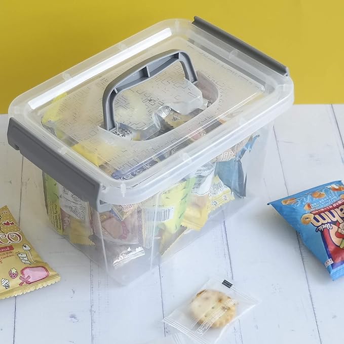 Farmoon 3.5 Quart Clear Storage Bin Small Plastic Stackable Box/Cotainer with Lid and Grey Handle 6 Packs