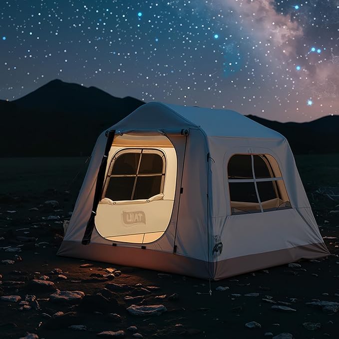 TAILI Inflatable Blow Up Tent for Camping with Hand Pump for 2/3/4/6 Person Easy Setup Outdoor Inflatable Oxford Waterproof Air Tent House for Family Camping Adult