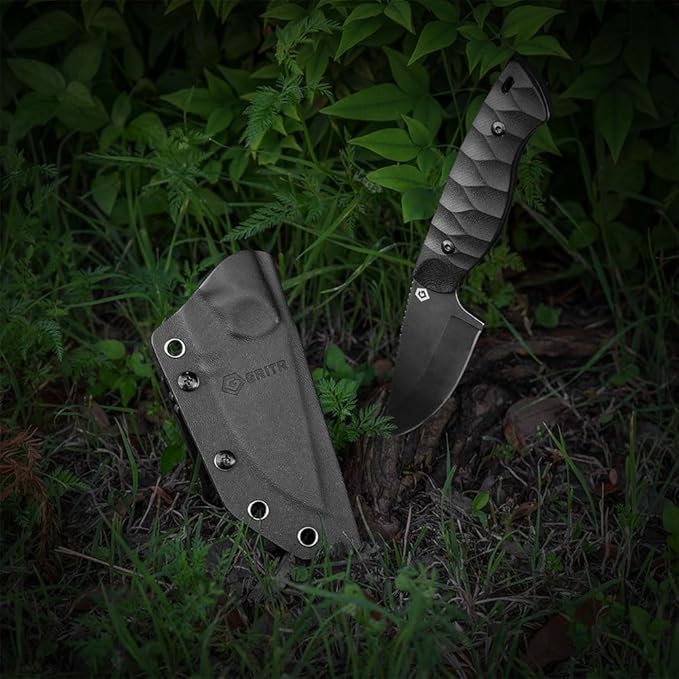 GRITR Scout Fixed Drop Point Blade Full Tang Knife with Ambidextrous Kydex Belt Sheath for Outdoor Camping Hiking Hunting Fishing Survival | EDC Tactical Gear for Men &amp Women