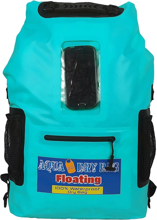 Waterproof Backpack 28L Teal Dry Bag Cell Phone Pouch with Exterior Window for Easy Use During All Water Sports | 28L Large Capacity | Ideal for Hiking Boating Rafting and Travel
