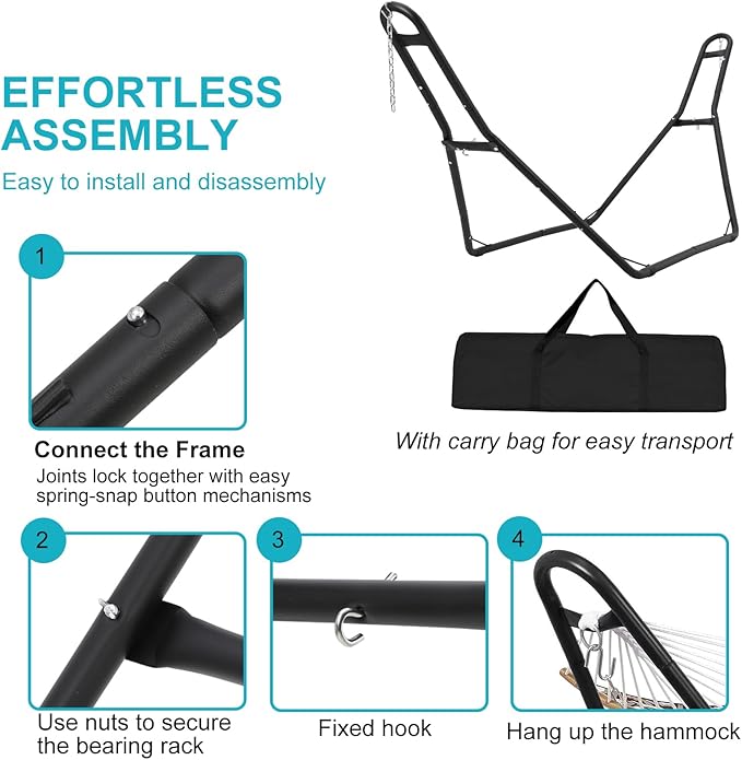 Hammock Stand Steel Hammock Frame Heavy Duty 550 LBS Capacity 2Person Fits Hammocks 9 to 14 Ft Portable Hammock Rack Adjustable Universal for Indoor Outdoor Backyard Camping Use