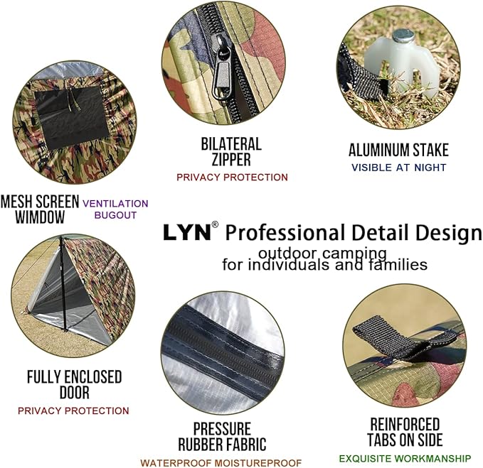LYN Extra Large Zipper Reusable Survival Emergency Shelter TentThermal Waterproof Fireproof Lightweight Bugout with Paracord✚Stake for CampingFirst AidHiking&ampBushcraft