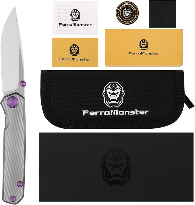 Folding Pocket Knife 2.95 Elmax Blade EDC Knife with Titanium Handle and Frame Lock Small Pocket Knife with Clip for Men Sharp Camping Hiking Hunting Survival Knives (Silver)