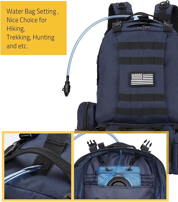 CVLIFE Tactical Backpack Military Army Rucksack 60L Large Assault Pack Detachable Molle Bag Blue