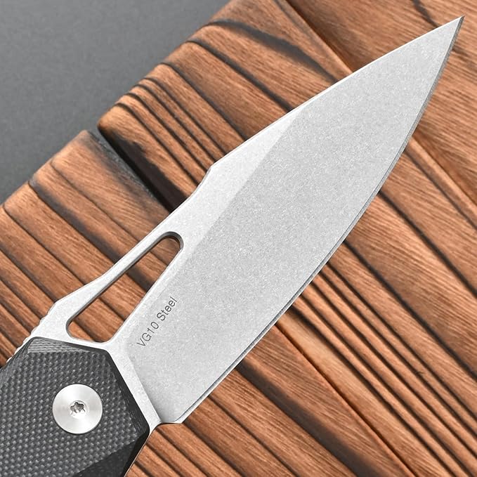 FF21 Folding Pocket KnifeVG10 Steel Blade G10 Handle Full Tang Knife for Outdoor Activities Camping Hunting Fishing(Black)
