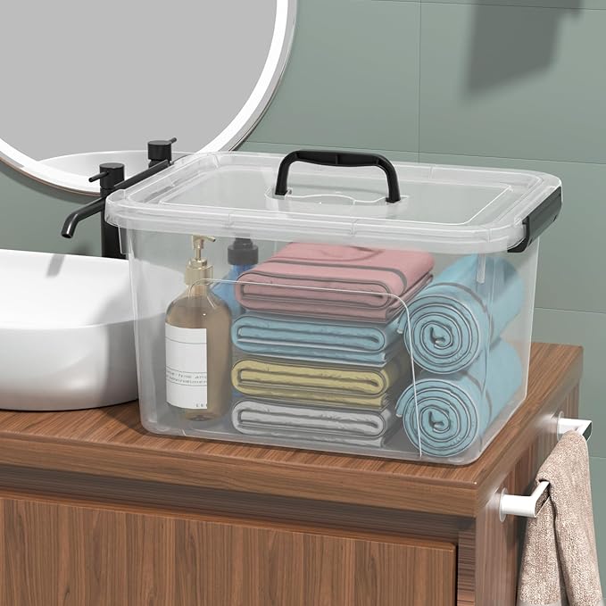 17.5 L Clear Plastic Storage Bin with Handle Latching Storage Box with Lid 4 Packs