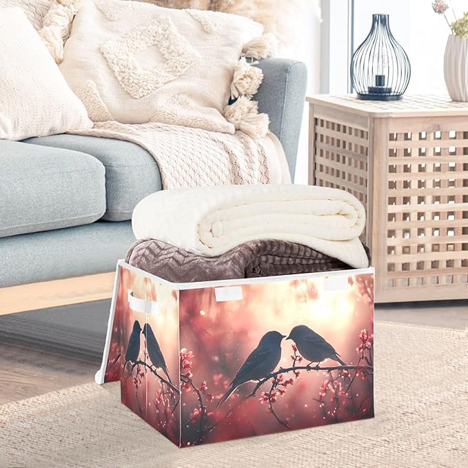 AIXIWAWA Lidded Storage Cube (Bird Love) Fabric Foldable Closet Bins with Flip Lid and Handles Organizer Basket Container 16.5 x 12.6 x 11.8 IN