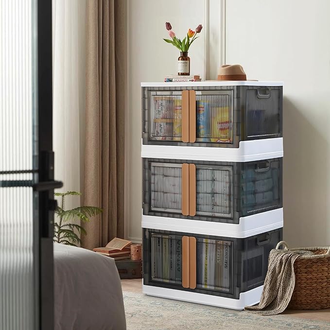 Dollate 8.4 Gal Collapsible Storage Bins with Lid 3 Pcs Free Installation Foldable Closet Organizers and Storage Bins for Organizing Household Goods