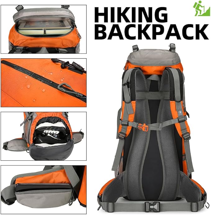 70L Camping Hiking Backpack with Rain Cover Waterproof Backpacking Backpack for Hiking Treeking Climbing Outdoor