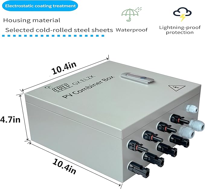 Hardcover Solar Combiner Box with 4 Strings 80 A Circuit Breakers. This pv Combiner Box is Suitable for Off-Grid Solar Power High-Power Version