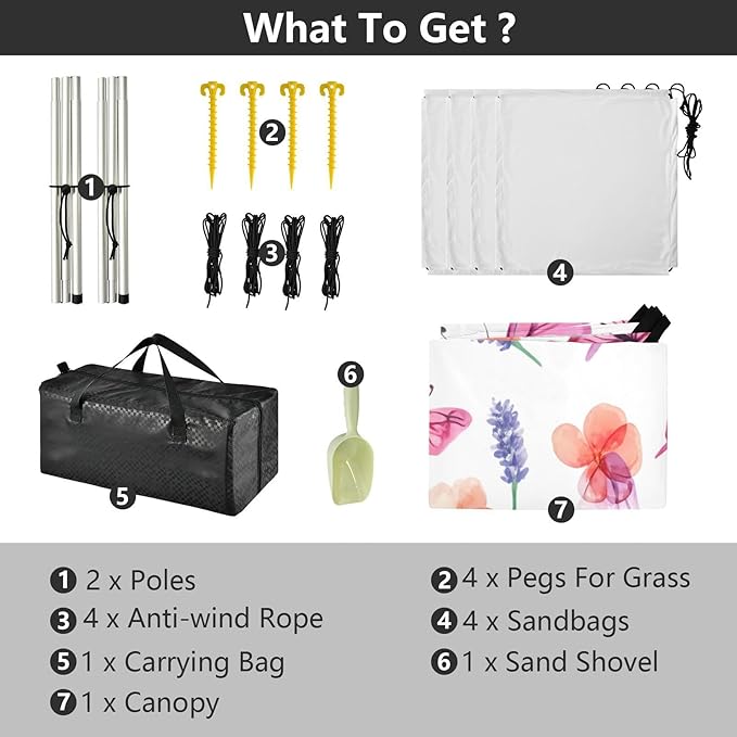 xigua Butterflies Beach Tent Sun Shelter with Carrying Bag - Silver Coated Oxford Fabric Beach Canopy for Beach Camping Fishing - Includes Windproof Ropes Sandbags &amp Stakes