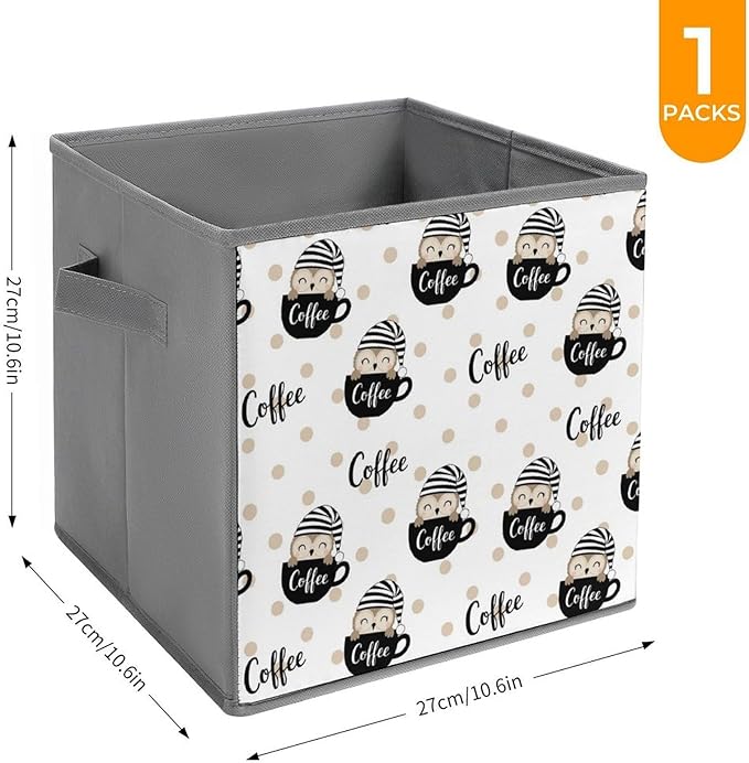 Convenient Closet Organizer Bins Cute Coffee Owl Foldable Storage Cubes for Clothes Shoes Neat Storage Solution