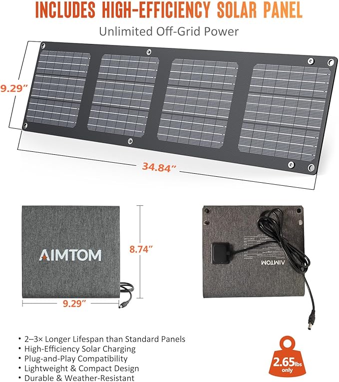 AIMTOM 200W Portable Power Station with 30W Solar Panel Bundle – 173Wh Lithium Battery 250W Peak AC USB-A USB-C and 12V DC Outputs High-Efficiency Solar Generator for Camping RV Emergency Backup