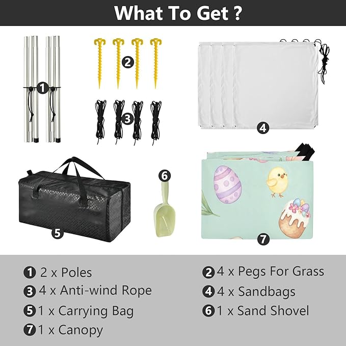 xigua Easter Bunny Beach Tent Sun Shelter with Carrying Bag - Silver Coated Oxford Fabric Beach Canopy for Beach Camping Fishing - Includes Windproof Ropes Sandbags &amp Stakes