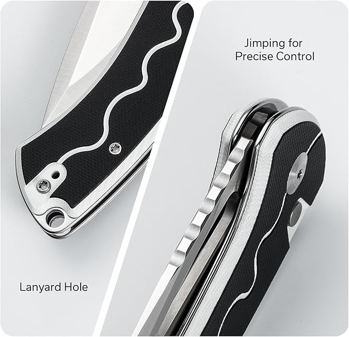 SENCUT Squiggy Pocket Knife Camping Folding Knife with 3.89'' 9Cr18MoV Blade &amp G10 Handle Reversible Clip for EDC Hiking S24082A-1 (White/Black)