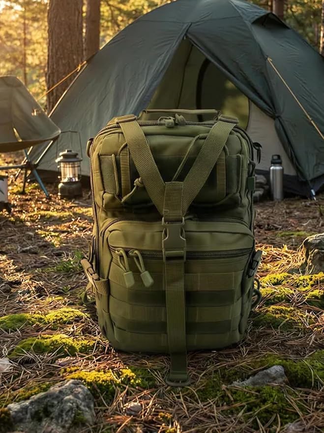 SMONT Army Green Tactical Sling Bag - MOLLE Compatible Daypack Small Durable Backpack for Hiking Commute Work/EDC - Assault Range Bag Crossbody Chest Pack Single Shoulder Pack in Army Green