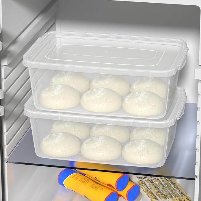 16 Quarts Plastic Clear Latching Storage Tote Boxes Stackable Pizza Dough Containers Set of 2