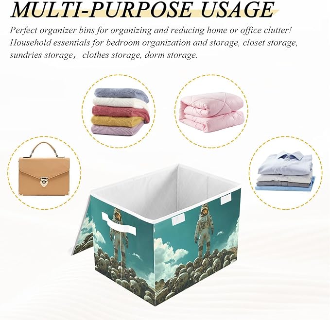 AIXIWAWA Lidded Storage Cube (Skulls Astronauts) Fabric Foldable Closet Bins with Flip Lid and Handles Organizer Basket Container 16.5 x 12.6 x 11.8 IN