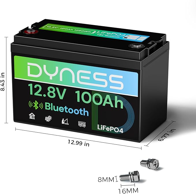 12V 100Ah Bluetooth LiFePO4 Battery Deep Cycle Group 31 Lithium RV Batteries Built-in 100A BMS with Low-Temp Protection 12.8 Volt Lithium Battery for Rv Camping Home Solar System Off-Grid