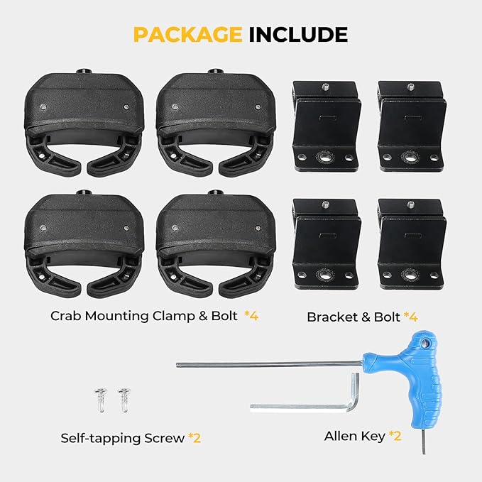 BougeRV Solar Panel Crab Mounting Kit for Cars with Cross Bars Roof Rack Clamps Fits Most Luggage Rack Without Drilling 100 to 200 Watt Solar Panel Mounting Brackets Auto Off-Grid Solar Systems