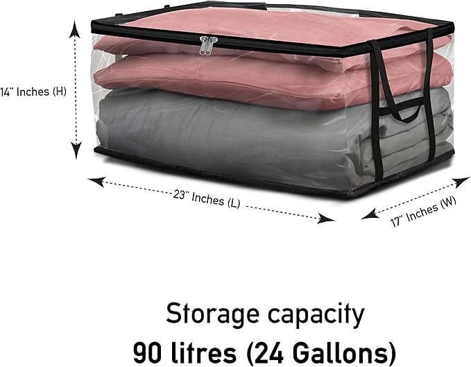 Covers &amp all Clear Storage Bag 90 litres Large size Heavy Duty 20 mil Clear PVC fabric Multi-purpose Organizer with zipper and handles (23”L x 17W x 14H Pack of 6)