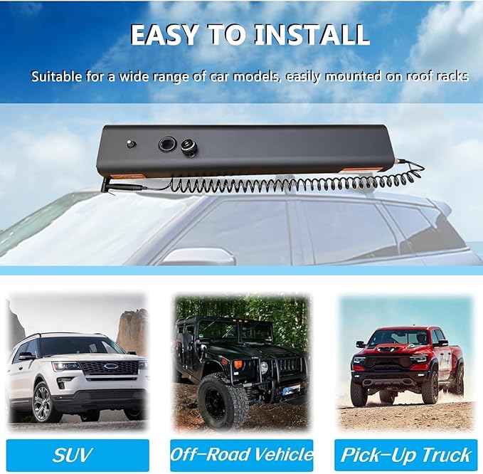 Pressurized Water Tank for Camping Shower Roof Rack Mounted Off-Road Shower Fit for Overland Off-Road Vehicles Trucks RV Camping Beach Cleaning