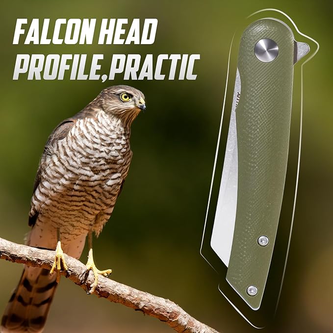 Folding Pocket Knife with Leather Sheath 2.79” 14C28N Steel Blade Micarta Handle Flipper Liner Lock Small EDC Folding Knife Sharp Camping Hunting Outdoor Survival Knives for Men Women (Green)