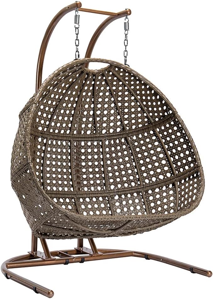 Hanging Egg Chair with Stand 2 Person Heavy Duty Hanging Wicker Rattan Swing Chair Basket Hammock Nest Chair Seat for Indoor Outdoor Patio Lounger Swinging Loveseat (Beige)