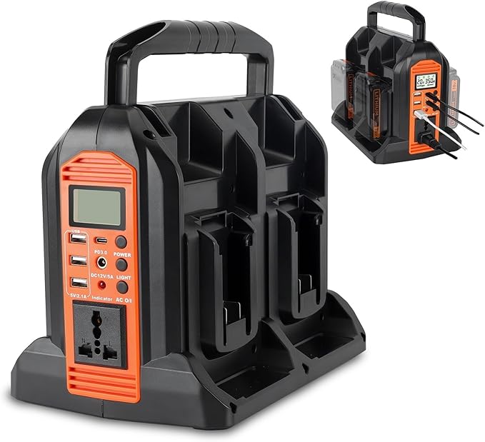 DC 20V to AC 120V Power Inverter for Black and Decker 20V Battery 350W Pure Sine Wave Power Portable Inverter Converter with LCD Display and LED Light 4 Battery Port