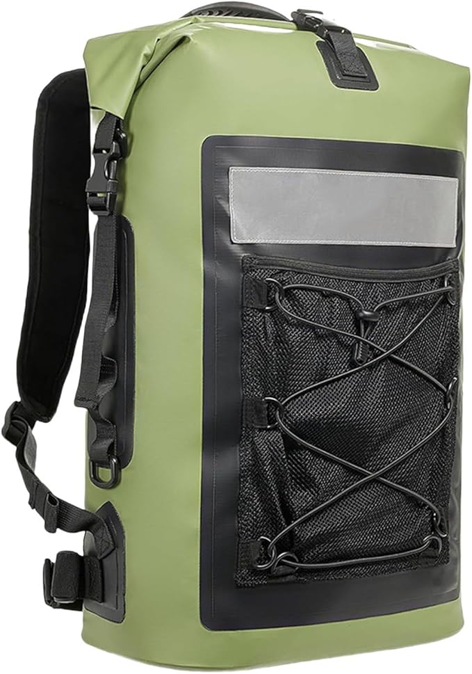 Waterproof Backpack 35 L PVC Lightweight Front Mesh Pocket Dry Bag for Kayaking Travel Hiking BoatingGreen