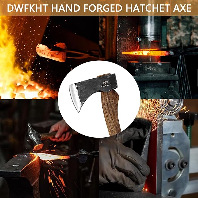 15.7 Hatchet Camping Hatchet Hand-Forged Axe with Sheath for Wood Chopping Splitting and Carving Bushcraft Axe with Beech Handle for Outdoor Survival and Garden Work