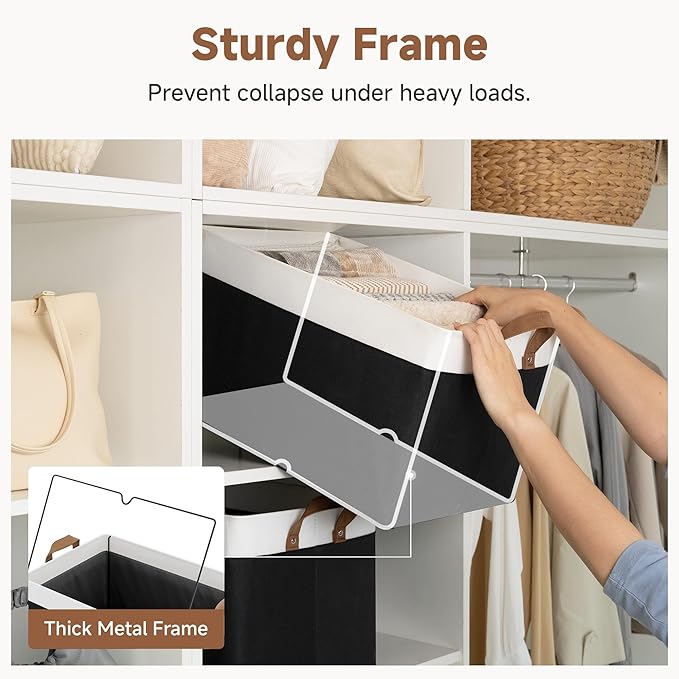 StorageWorks Storage Bins Fabric Storage Bins for Shelves Extra Large Storage Baskets with Metal Frame Closet Baskets and Bins with Handles Jumbo Black and White 2-Pack