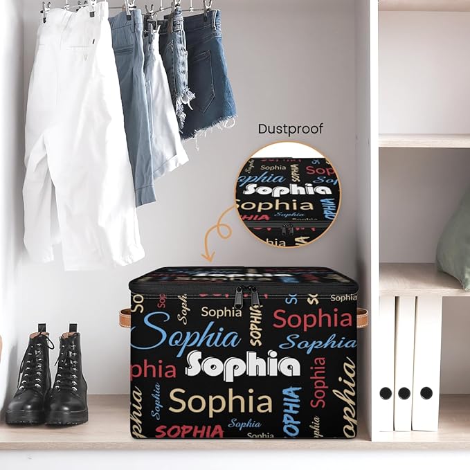 Custom Storage Bins with Zipper Lid Personalized Black Red Yellow Fabric Lidded Storage Baskets Boxes Foldable Cubes Clothes Organizer Container