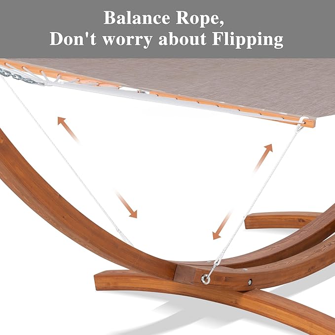 SUNCREAT Quick Dry Hammocks Standing Backyard Hammock with Stand 2 Person Heavy Duty Hammock with 13.5 ft Wooden Stand Brown